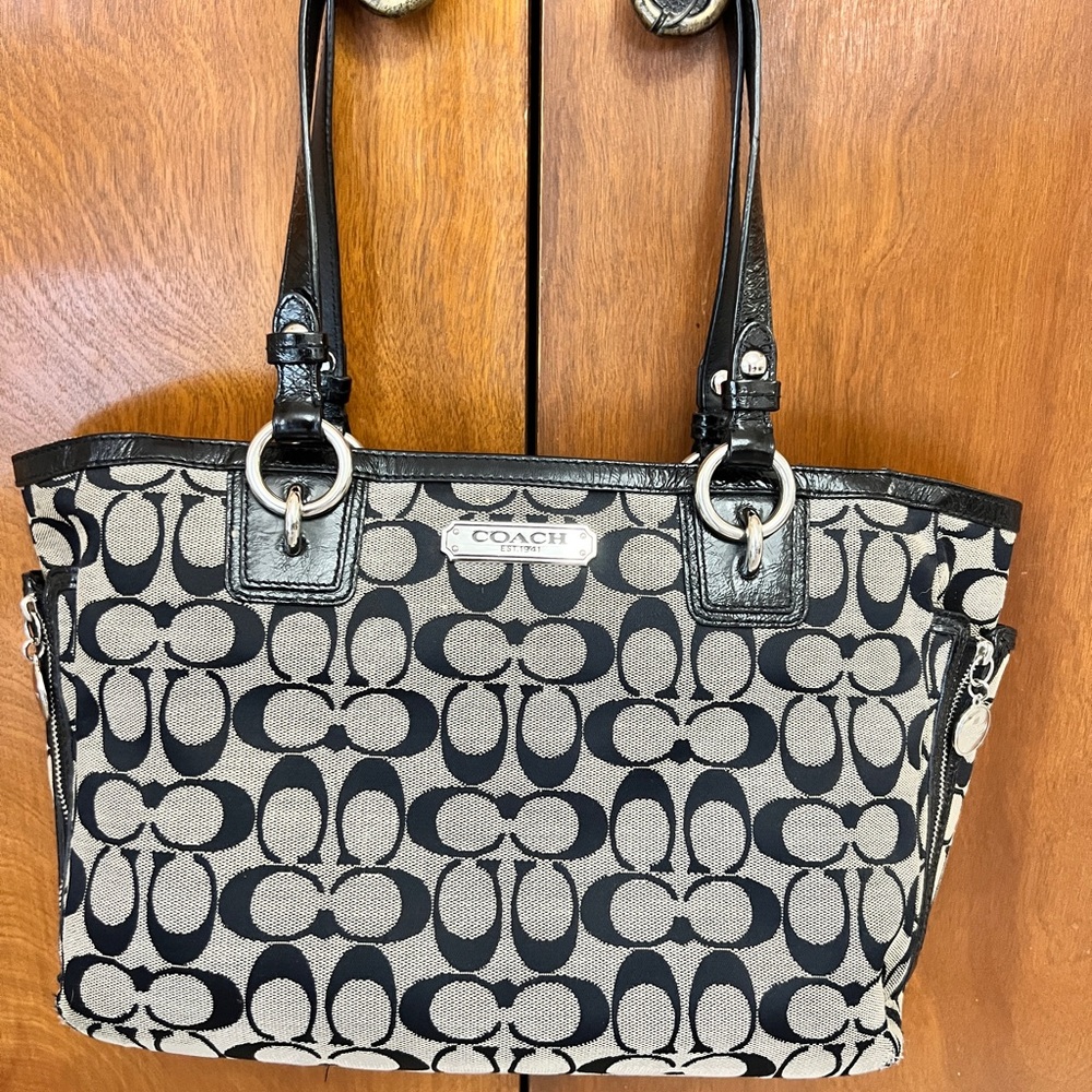 Coach Black and Cream Signature Tote